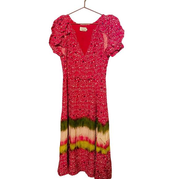 Tanya Taylor Women's Pink Silk Luciana Print Ruffle Midi Dress Size 8 - Picture 4 of 10